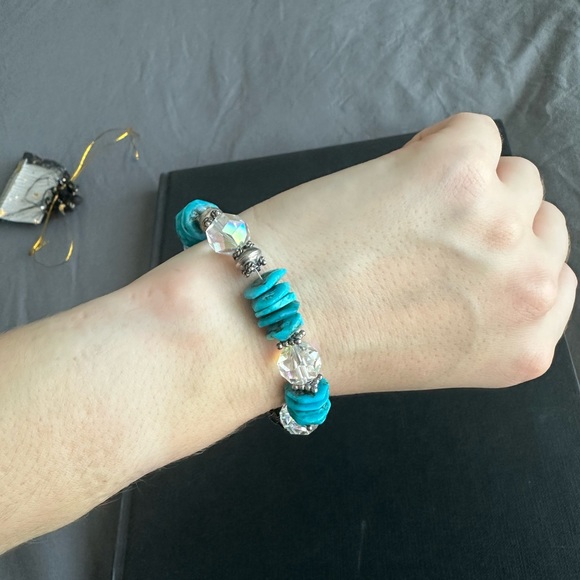 Turquoise and AB crystals sterling bracelet - Picture 2 of 6